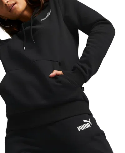 Puma Women's Embroidered Fleece Hoodie Sweatshirt In  Black