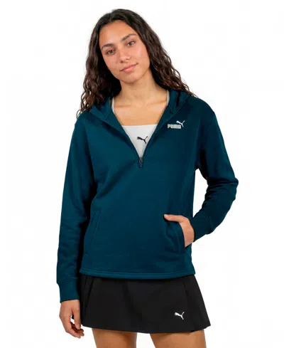 Puma Women's Ess 1/2-zip Standard Hoodie Long-sleeve Fleece Sweatshirt In Midnight Petrol