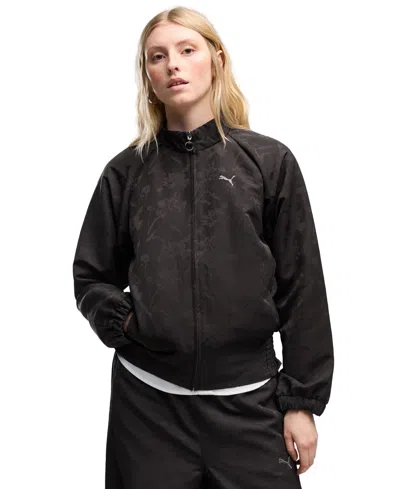 Puma Women's Ess Elevated Darling Floral Water-resistant Track Jacket In Black