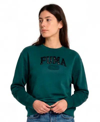 Puma Women's Ess Elevated Sequin Pullover Sweatshirt In Green