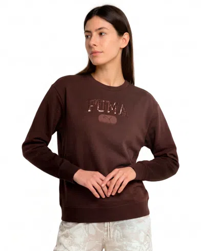 Puma Women's Ess Elevated Sequin Sweatshirt In Chocolate Fondue