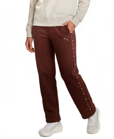 Puma Women's Ess Elevated Wide-leg Studded Fleece Sweatpants In Chocolate Fondue
