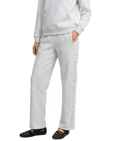 Puma Women's Ess Elevated Wide-leg Studded Fleece Sweatpants In White Glow Heather