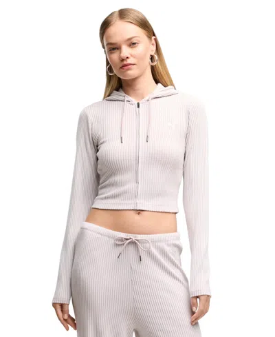 Puma Crop Rib Hoodie In Neutral