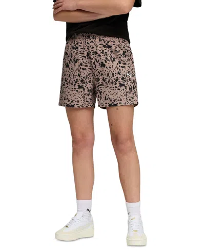 Puma Women's Ess Graphic Animal High-rise Woven Shorts In Brown