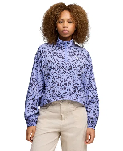 Puma Women's Ess Graphic Animal Relaxed Woven Half-zip Jacket In Blue