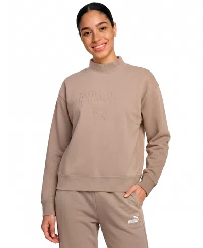 Puma Women's Ess Relaxed Mock Neck Crew Sweatshirt In Mouse Gray