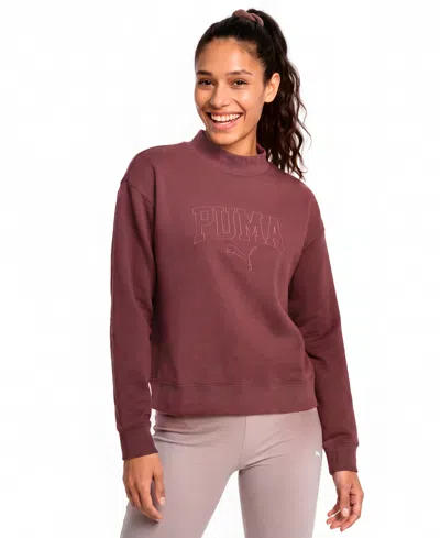 Puma Women's Ess Relaxed Mock Neck Crew Sweatshirt In Rich Cocoa