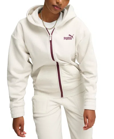 Puma Women's Essential Contrast Tape Logo Hoodie In White