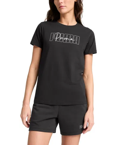 Puma Women's Essential Cotton Admire Script-logo T-shirt In  Black