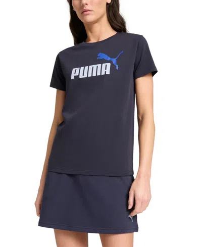 Puma Women's Essential Cotton Cat-logo Crewneck T-shirt In New Navy