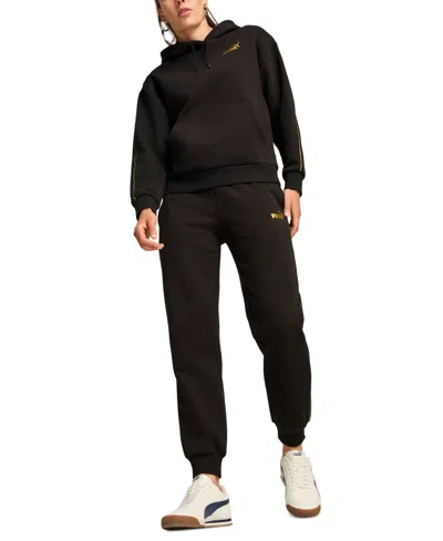 Puma Women's Essential Gold Logo Hoodie In Black