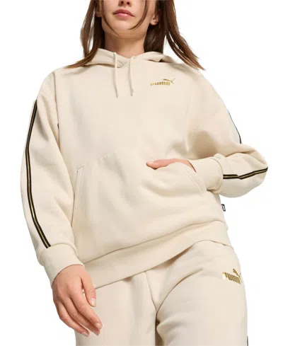 Puma Women's Essential Gold Logo Hoodie In White