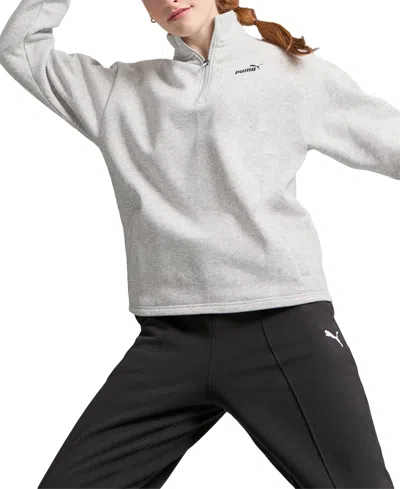 Puma Women's Essential+ Half-zip Fleece Sweatshirt In Light Gray Heather