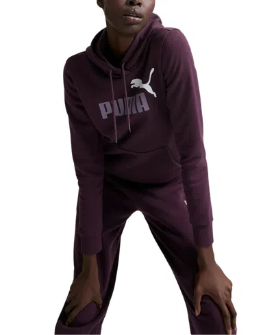 Puma Women's Essential+ Logo Fleece Hoodie In Midnight Plum