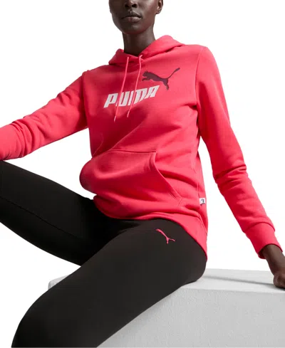 Puma Women's Essential+ Logo Fleece Hoodie In Tart Cherry