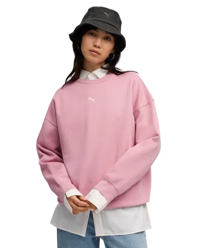 Puma Women's Essential Oversized Crew Fleece Sweatshirt In Pink