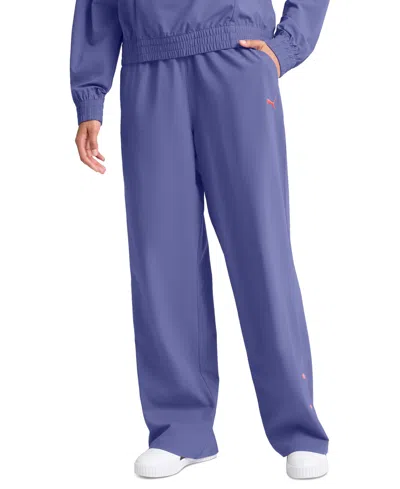 Puma Women's Essential Water-repellent Ripstop Straight Pants In Blue Crystal,peach Frost