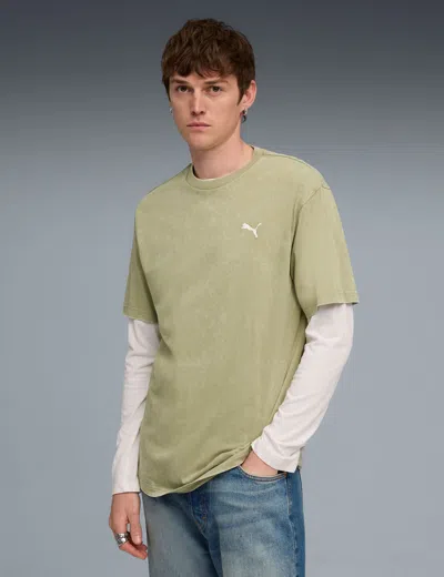Puma Women's Essentials Elevated Relaxed Wash Tee In Green