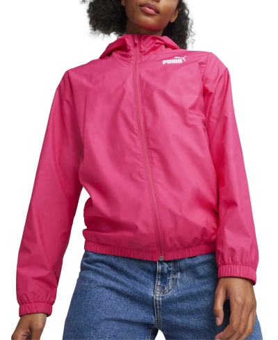 Puma Women's Essentials Hooded Windbreaker Jacket In Garnet Rose