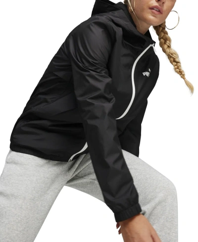 Puma Women's Essentials Hooded Windbreaker Jacket In  Black-all Black