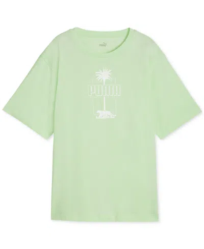 Puma Women's Essentials Palm Resort Graphic T-shirt In Fresh Mint
