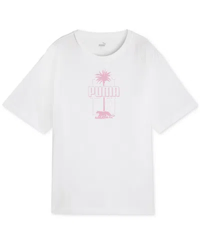 Puma Women's Essentials Palm Resort Graphic T-shirt In  White
