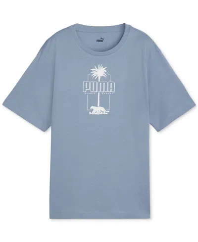 Puma Women's Essentials Palm Resort Graphic T-shirt In Zen Blue