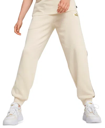Puma Women's Metallic Fleece Joggers In White
