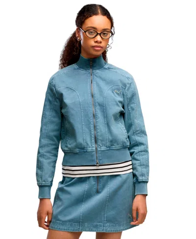 Puma Women's Future Archive Washed-twill Bomber Short Jacket In Blue
