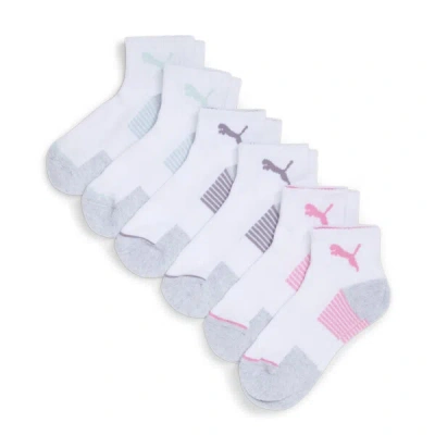 Puma Women's Half-terry Quarter Length Crew Socks (6 Pairs) In White / Pastel