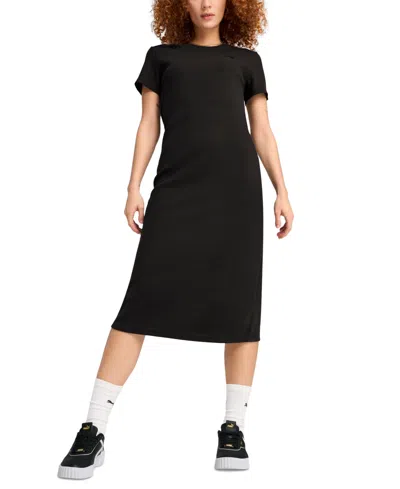 Puma Women's Her Ribbed Logo Solid-color T-shirt Dress In Black