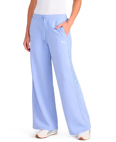 Puma Women's Lace Detail Wide Leg Mid Rise Pants In Blue