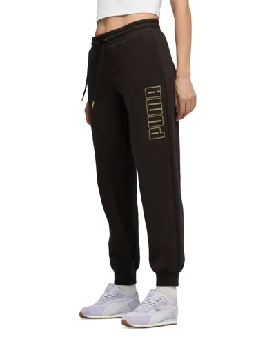 Puma Women's Maximal Metallic Comfort Sweatpants In Black