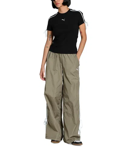 Puma Women's Modern Delight Tie-sleeve Slim-fit T-shirt In Black