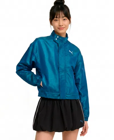 Puma Women's Pearlized Water-resistant Woven Long-sleeve Jacket In Blue