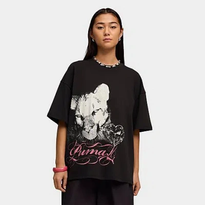 Puma Women's  Street Glam Oversized Bedazzled Graphic Jersey T-shirt In Black