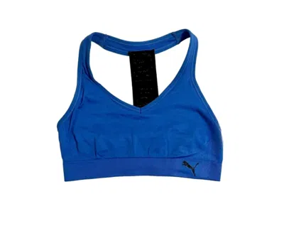 Puma Women's Racer Back Low Logo Sports Bra In Blue In Gold