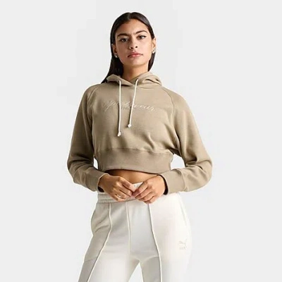 Puma Women's Relaxed Knit Cropped Hoodie In Oak Branch