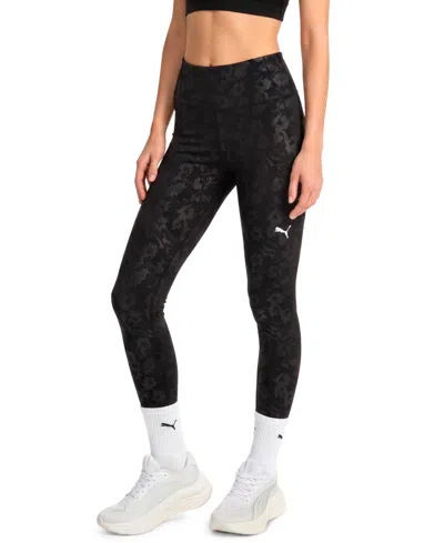 Puma Women's Tad Essential Fast High-waist 7/8 Length Floral-print Leggings In Black