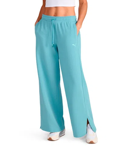 Puma Women's Textured Knit Wide Leg Pants In Blue