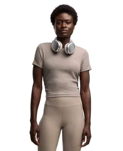 Puma Women's Tight-fit Rib T-shirt In Mouse Gray