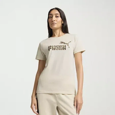 Puma Womens Animal Print Short Sleeve Logo T-shirt In Neutral