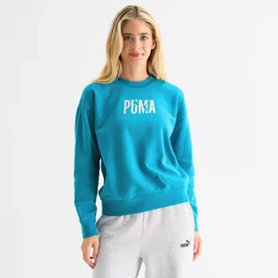 Puma Womens Crew Neck Long Sleeve Sweatshirt In Blue