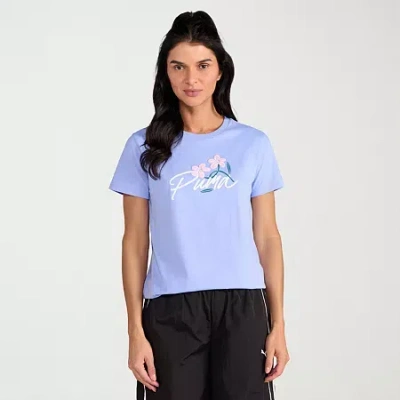 Puma Womens Crew Neck Short Sleeve Relaxed Fit Graphic T-shirt In Purple