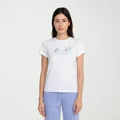 Puma Womens Crew Neck Short Sleeve Relaxed Fit Graphic T-shirt In White