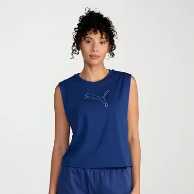 Puma Womens Crew Neck Sleeveless Active Tank Top In Blue