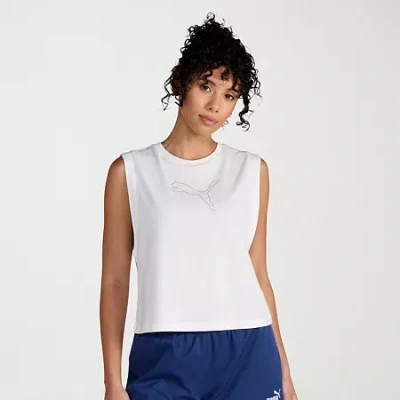 Puma Womens Crew Neck Sleeveless Active Tank Top In White