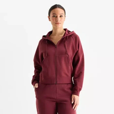 Puma Womens Long Sleeve Fleece Zipper Active Hoodie In Red