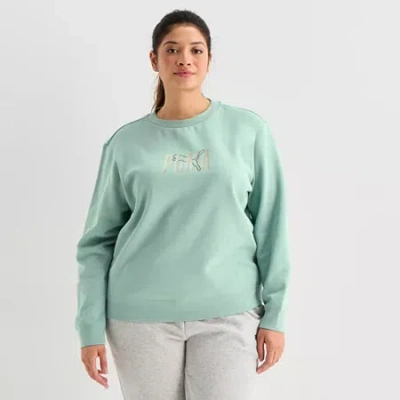Puma Womens Plus Crew Neck Long Sleeve Sweatshirt In Green
